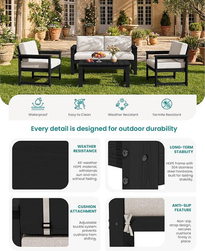 SERWALL 5 Pieces HDPE Outdoor Conversation Sofa Set - Image 4