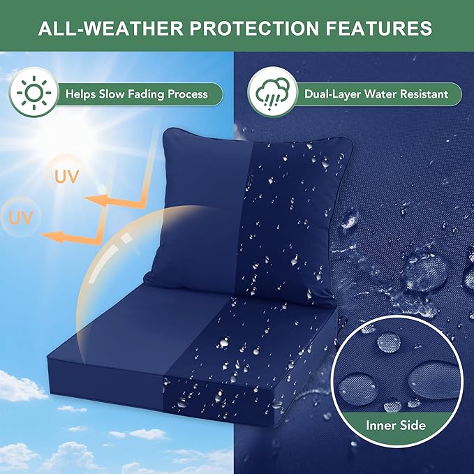 Summsun Outdoor Chair Cushions Set of 4, Waterproof Backrest and Deep Seat - Image 3