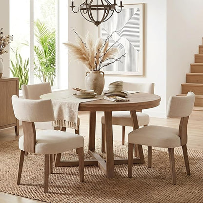 HNY Mid Century Modern Dining Chairs Set of 4, Farmhouse Linen Fabric by HNY