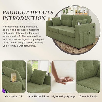 67" Small Loveseat Couch with Storage, USB Charging and Cup Holder, Space - Image 6
