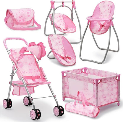 Baby Doll Stroller Bed and Swing Nursery Playset, Baby Doll Accessories by DollsToPlay