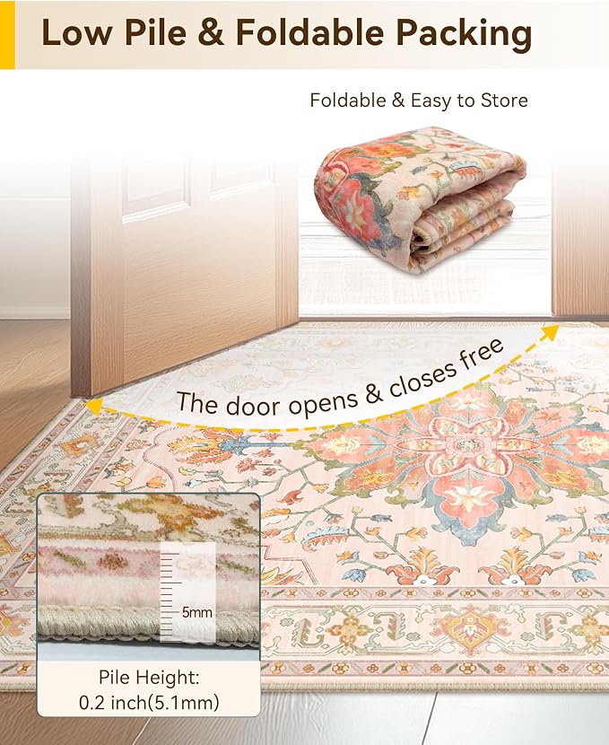 RELEANY Area Rugs Square 4ft Washable Non-Slip, Floral Vintage Distress Print - Image 4