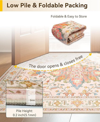 RELEANY Area Rugs Round 6ft Washable Non-Slip, Floral Vintage Distress Print - Image 6