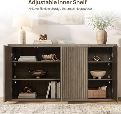 SICOTAS Buffet Cabinet with Storage Accent Sideboard with 8 Doors 132.6" Fluted - Image 6