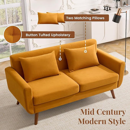 Tbfit 65" W Loveseat Sofa, Velvet Mid Century Modern Love Seat Couches - Image 4