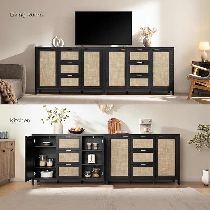 SICOTAS Rattan Large Sideboard Buffet Cabinet - Image 8