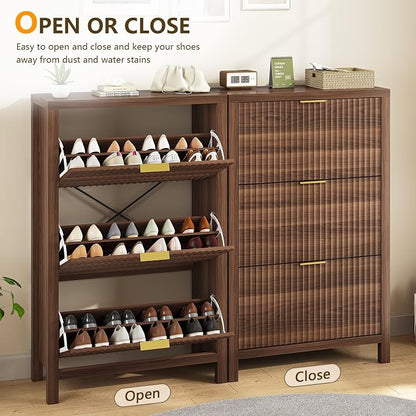 YOMILUVE Shoe Cabinet Storage for Entryway, Fluted Shoe Cabinet - Image 7