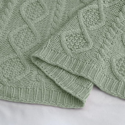 Homiest Cable Knit Throw Blanket and Pillow Set, Sage Green Set of 3, Knitted - Image 8