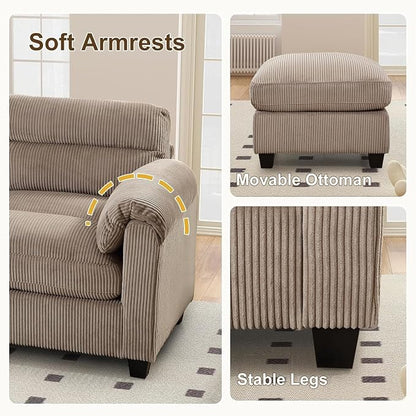 HAOMARKETS Corduroy 3-piece Sofa Set, Upholstered Ottoman, Loveseat 2-Seater - Image 4