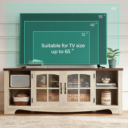 LINSY HOME Farmhouse TV Stand for 65 Inch TV, Wood Entertainment Center - Image 4