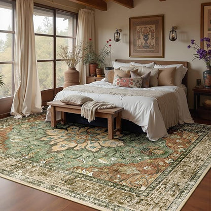 RELEANY Area Rugs 8'x10' Washable Non-Slip, Floral Vintage Distress Print - Image 3