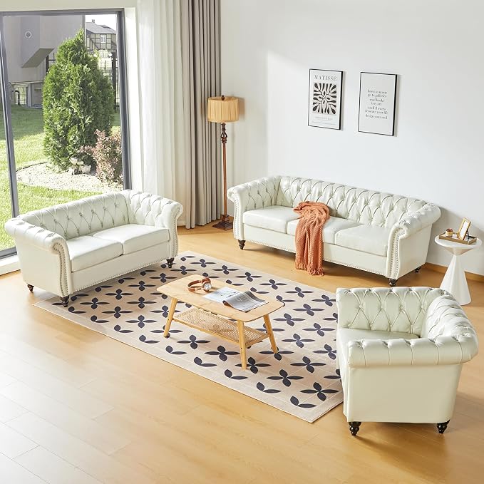 QHITTY 2 Piece Living Room Set, Sectional Chesterfield Sofa Chair Contemporary - Image 7