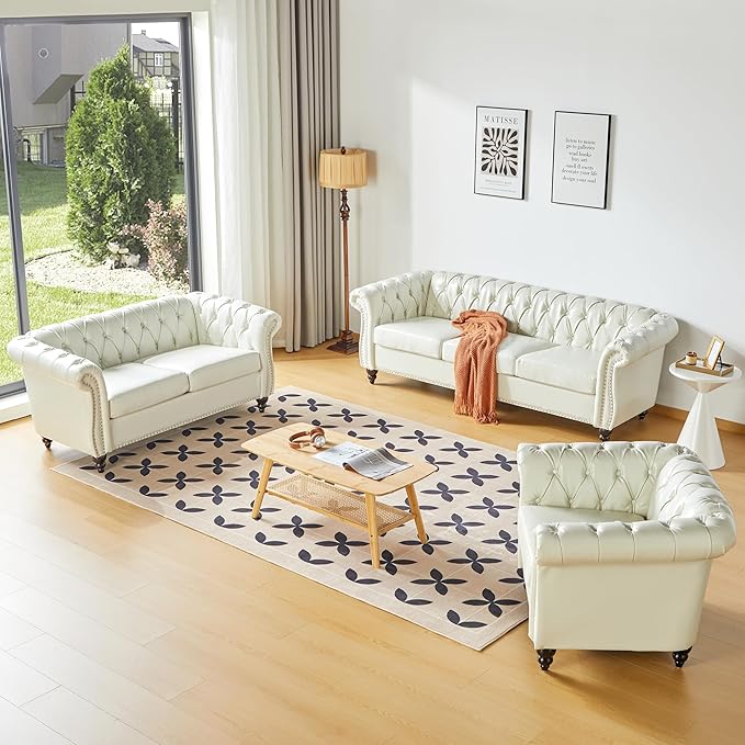 Chesterfield Loveseat Sofa, Modern Leather Small Sofa Couch 2 Seater - Image 3