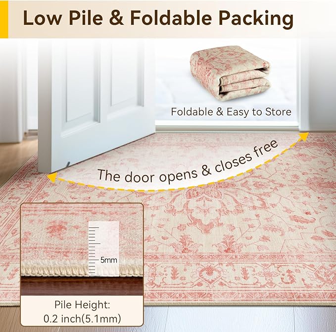 RELEANY Area Rugs Round 4ft Washable Non-Slip, Floral Vintage Distress Print - Image 5