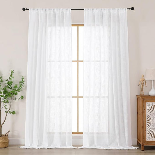 Chyhomenyc White Semi Sheer Curtains 96 Inches Long 2 Panels by Chyhomenyc