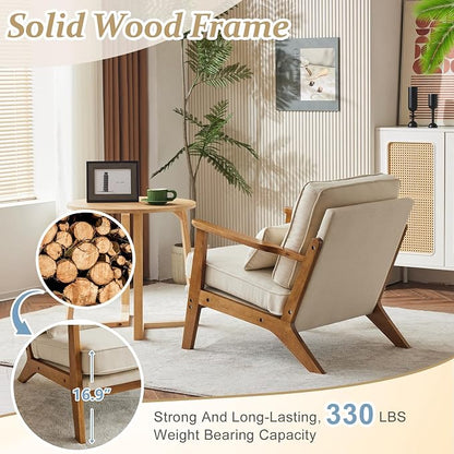 VINGLI Solid Wood Wide Armrests Accent Chair Set of 2, Upholstered Mid Century - Image 4