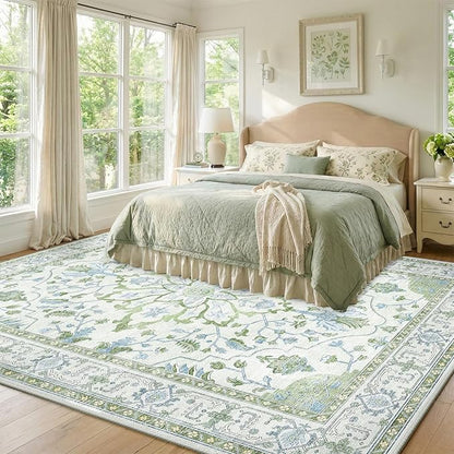 RELEANY Area Rugs 8'x10' Washable Non-Slip, Floral Vintage Distress Print - Image 2