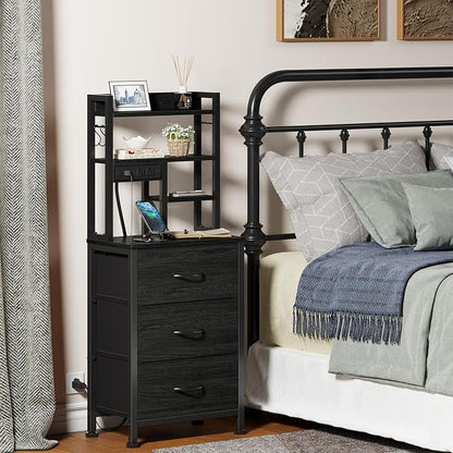 Furnulem Tall Night Stand with 3 Fabric Drawers and LED Lights, Nightstand with - Image 7