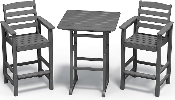 SERWALL Balcony Adirondack Chairs and Table 3 Pieces Set, Adirondack Bar Height by SERWALL