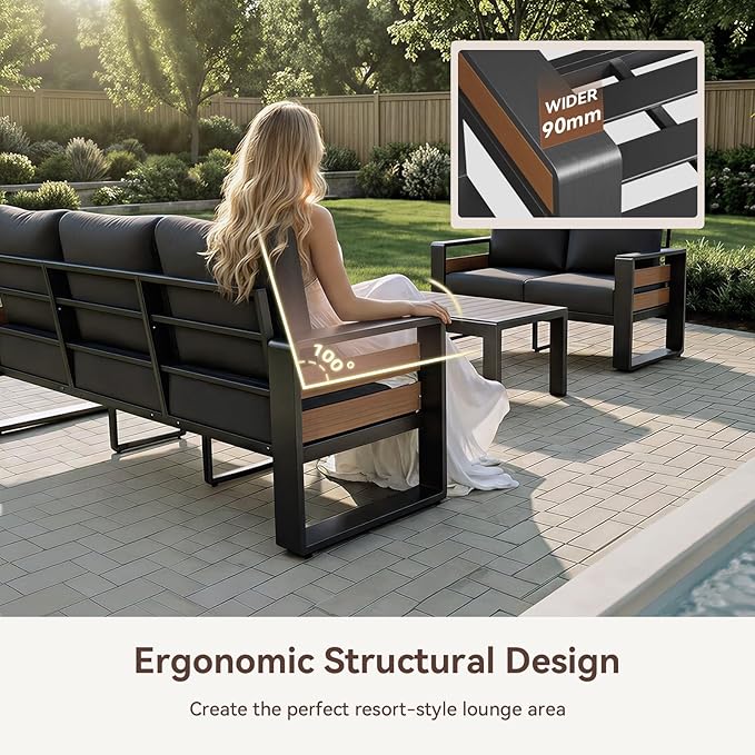 Aoxun Aluminum Outdoor Patio Furniture Set, 3 Seats Metal Sectional Patio - Image 4