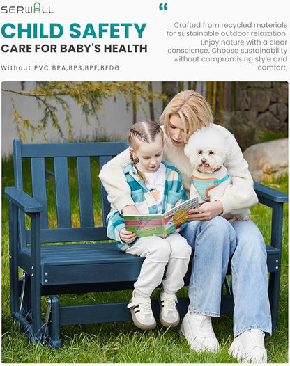 SERWALL Outdoor Glider Bench Set of 4, HDPE Weather-Resistant Swinging Bench - Image 3