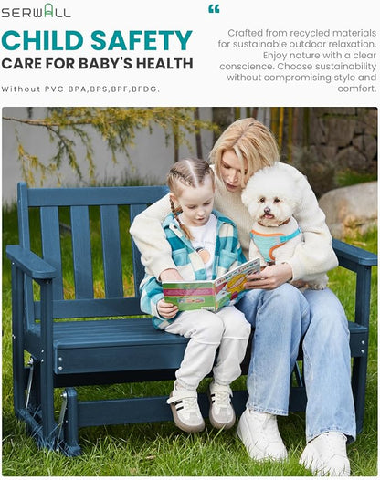 SERWALL Outdoor HDPE Glider Bench, All Weather Swinging Bench - Image 7