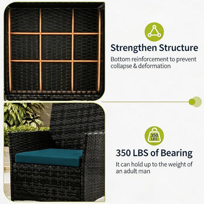 3-Piece Outdoor Furniture Set, PE Rattan Wicker Chairs - Image 5