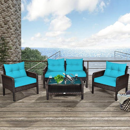 Tangkula 4 Piece Patio Furniture Set, Outdoor Wicker Conversation Set - Image 3