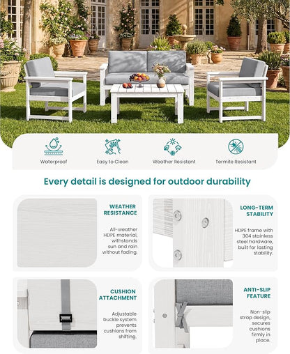 SERWALL 3 Pieces HDPE Outdoor Sofa Bistro Set - Image 4