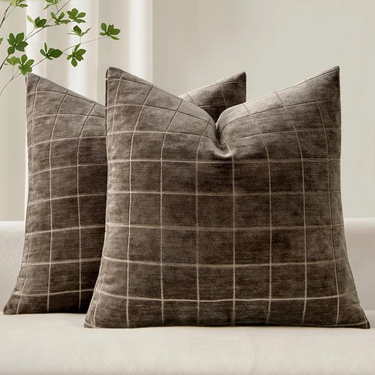MIULEE Decorative Chenille Check Euro Shams Throw Pillow Covers Vintage Plaid by MIULEE