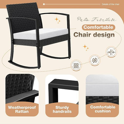 Greesum 3 Pieces Outdoor Furniture Set Patio Bistro Rocking Chairs - Image 3