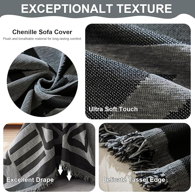 VClife Boho Couch Covers, Modern Checkered Jacquard Couch Covers - Image 4