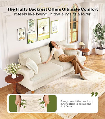87in Corduroy Couch, Kidirect Sofa No Tool Assembly, Comfy Couches - Image 3