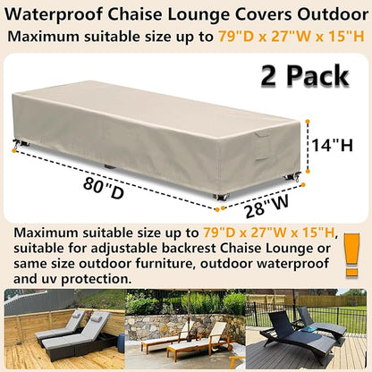 Outdoor Chaise Lounge Cover 2 Pack Patio Lounge Chair Covers Waterproof 600D - Image 2
