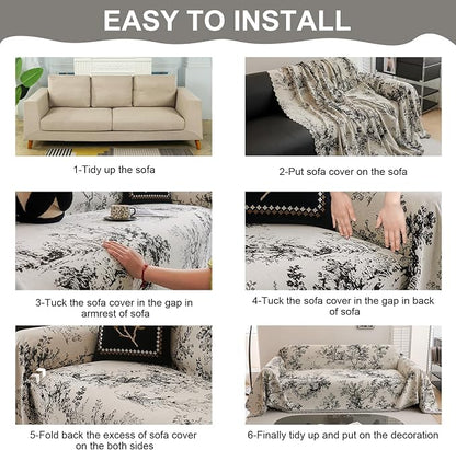 VClife Floral Couch Cover Vintage Rustic Creamy White Sofa Cover - Image 8