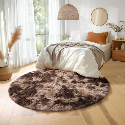 Amdrebio Tie-Dyed Brown Round Circle Rugs 5Ft - Image 3