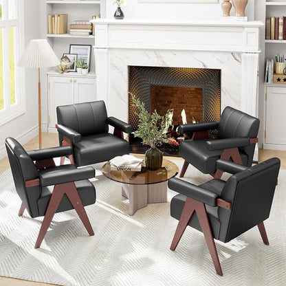 STHOUYN Black Leather Accent Chairs, Mid Century Modern Chair, Side Arm Chairs - Image 8