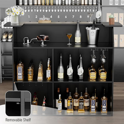 L-Shaped Home Bar Unit with Power Outlet, 4-Tier Corner Liquor Bar Cabinet with - Image 4