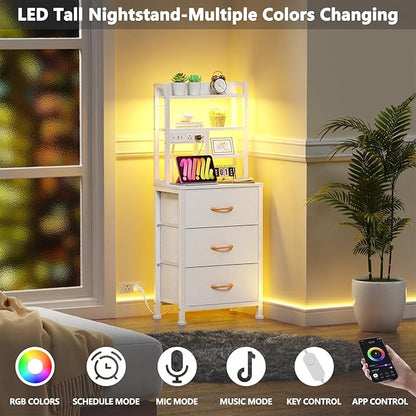 Furnulem Tall Nightstand with LED Lights and 3 Tier Shelves, Night Stand with 3 - Image 4