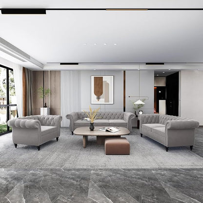 Chesterfield 3 Seater Sofa, Modern Velvet Tufted Couch 3 Seater - Image 3