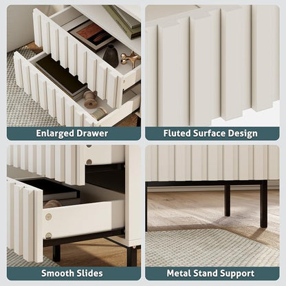 UEV Beige Fluted Nightstand Set of 2, Modern Nightstand - Image 5
