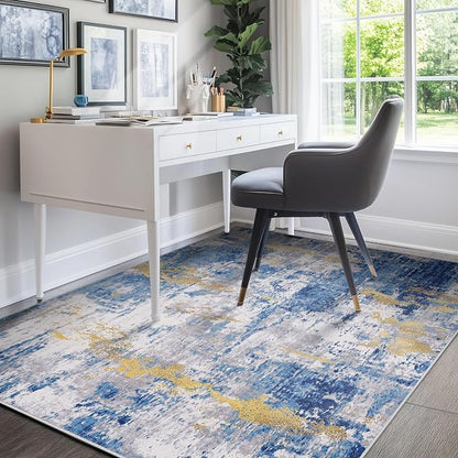 RELEANY Washable Area Rugs 4'x5' Non-Slip Modern Abstract Soft - Image 2