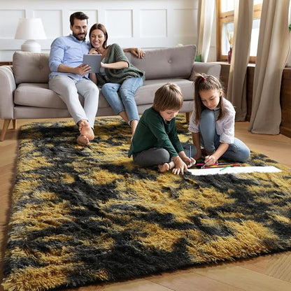 PAGISOFE 4x6 Black and Yellow Bedroom Rugs, Fluffy Modern Living Room Area Rug - Image 4