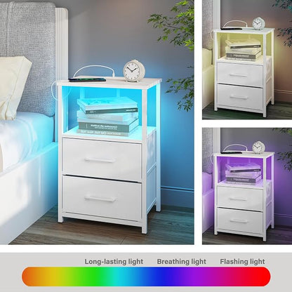 TUTOTAK LED End Table with Charging Station, Nightstand with Cloth Drawer - Image 7