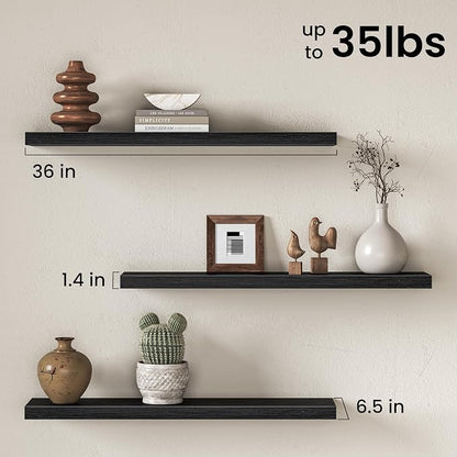 Fun Memories 36 Inch Floating Shelves Wall-Mounted, Rustic Wood Shelf - Image 3