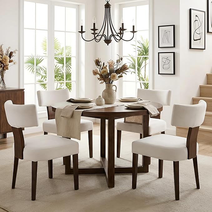 HNY Set of 6 Mid Century Modern Dining Chairs, Farmhouse Velvet Upholstered - Image 8