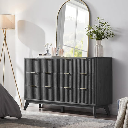 T4TREAM Fluted 6 Drawers Dresser, Curved Profile Design, Dresser TV Stand - Image 3