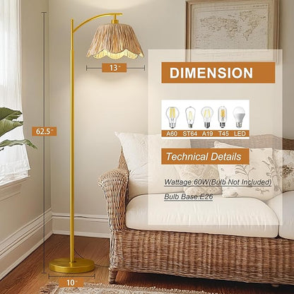 Oneach Arc Floor Lamp for Living Room, Rattan Boho Floor Lamp - Image 4
