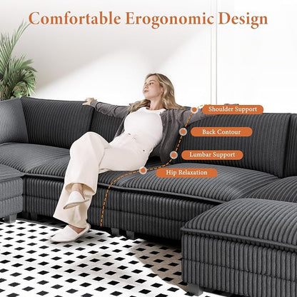 Vesgantti 109" L Shaped Cloud Sectional Couch, Comfy Corduroy Upholstered - Image 4