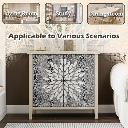 31" Modern Accent Cabinet with Storage, Storage Cabinet with 2 Carved Pattern - Image 5